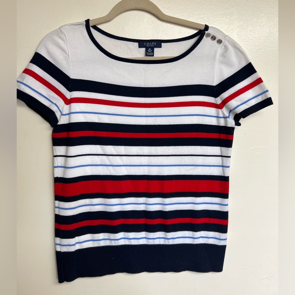 Chaps White Navy & Red Striped Short Sleeve Tee size M